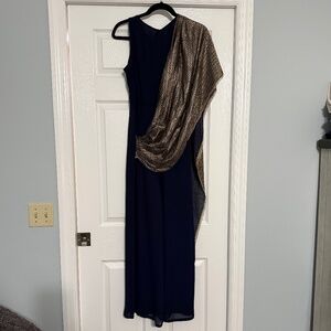 Indya Navy Jumpsuit with Gold Drape